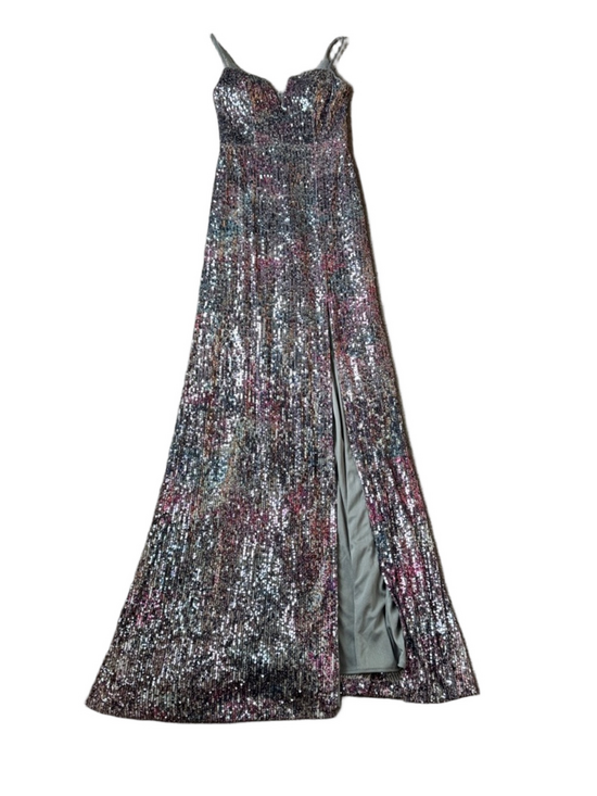Xscape Dresses & Skirts - Xscape Multicolor Sequin Maxi Formal Dress Spaghetti Strap Slit SIZE 2